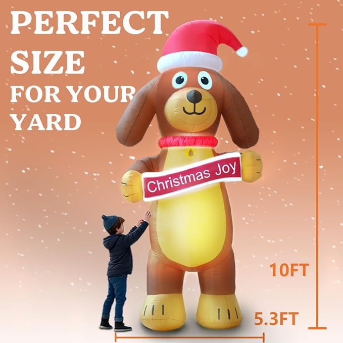 GARIG 10FT Christmas Inflatables Christmas Puppy Dog Outdoor Decorations, Christmas Blow Up Yard Decorations with Built-in LEDs for Xmax Outdoor Party, Yard, Garden