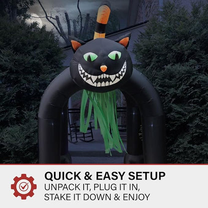 Haunted Hill Farm 10-Ft Tall Black Cat Arch Blow Up Inflatable with Lights, Outdoor Halloween Inflatable Decoration for Lawn and Yard, Giant Spooky Holiday Decor