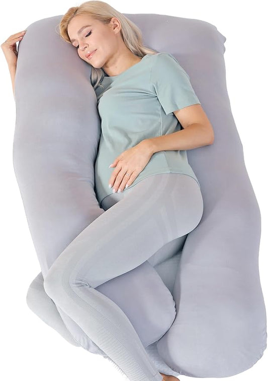 Pregnancy Pillows for Sleeping Cooling, Bamboo Rayon Cotton Blend Pregnancy Pillow, Soft Full Body Maternity Pillow, Pregnancy Must Haves (Gray, 57inches)