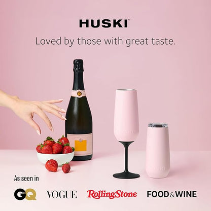 Huski Champagne Flute | NEW | Premium Stainless Steel Champagne Glass with Lid | Go Stemmed or Stemless with Detachable Stem | Triple Insulated Tumbler | 8oz Capacity | Great Gift (Brushed Stainless)