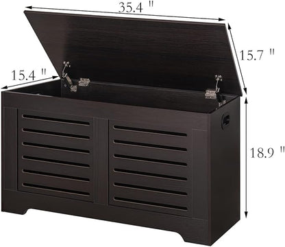 DINZI LVJ Storage Chest, Flip-Top Wooden Toy Box with 2 Safety Hinges, Retro Entryway Shoe Bench, Sturdy Large Storage Trunk for Living Room, Bedroom, Toddler Room, Easy Assembly, Espresso