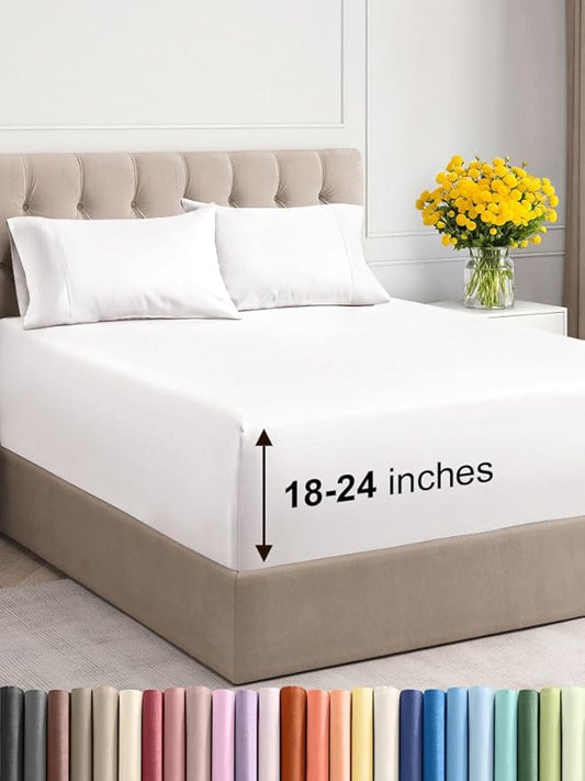 Extra Deep Twin XL Sheet Set - 4 Piece Breathable & Cooling Sheets - Hotel Luxury Bed Sheets Set - Easy Fit - Soft, Wrinkle Free & Comfy Sheets Set - Antique White Sheet Set with Extra Deep Pockets