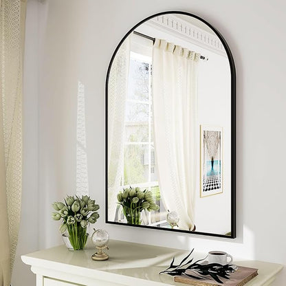 HARRITPURE 26" x 38" Arch Mirror Bathroom Wall Mounted Mirrors Black Vanity Mirror with Metal Frame for Bedroom Living Room Entryway