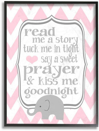 The Kids Room by Stupell Art, Read Me A Story/Elephant in Pink Chevron, 16x20