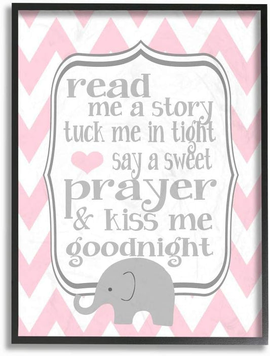 The Kids Room by Stupell Art, Read Me A Story/Elephant in Pink Chevron, 16x20