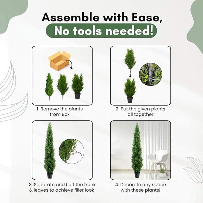 6 Feet Pre-Potted Evergreen Outdoor Artificial Cedar Tree for Front Porch Decor, Outdoor Entryway Decor Fake Tree, Tall Faux Tree with UV Resistant Coating (2 Pack)