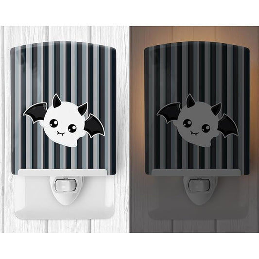 Caroline's Treasures BB6964CNL Halloween Ghost Bat Ceramic Night Light Compact, UL-Certified, Ideal for Bedroom, Bathroom, Nursery, Hallway, Kitchen, 6x4x3, Multicolor