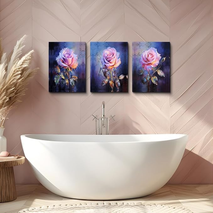 DZRWUBHS Floral Canvas Wall Art Painting Wall Decor for Bedroom Living Room Wall Pictures Modern Office Wall Decorations Rose Flowers Vintage Posters Minimalist Aesthetic Home Decor Artworks 3 Piece