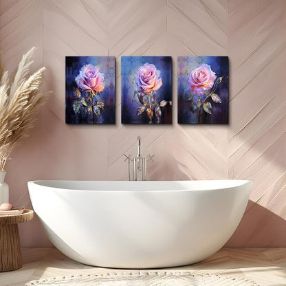 DZRWUBHS Floral Canvas Wall Art Painting Wall Decor for Bedroom Living Room Wall Pictures Modern Office Wall Decorations Rose Flowers Vintage Posters Minimalist Aesthetic Home Decor Artworks 3 Piece