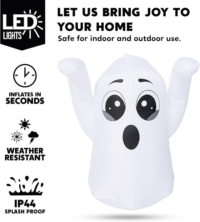 Joiedomi 5 FT Tall Halloween Inflatable Ghost Outdoor Decoration, Inflatable Halloween Ghost Decor Outdoor with Rotating Light, Blow Up Yard Decoration for Party Lawn Garden Decor