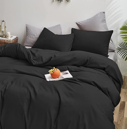 Wellboo Black Comforter California King Solid Color Bedding Set Soft Cal King Dark Black Quilt Comforters Lightweight All Seasons Minimalist Design Bedding for Women Men Vintage Bedding