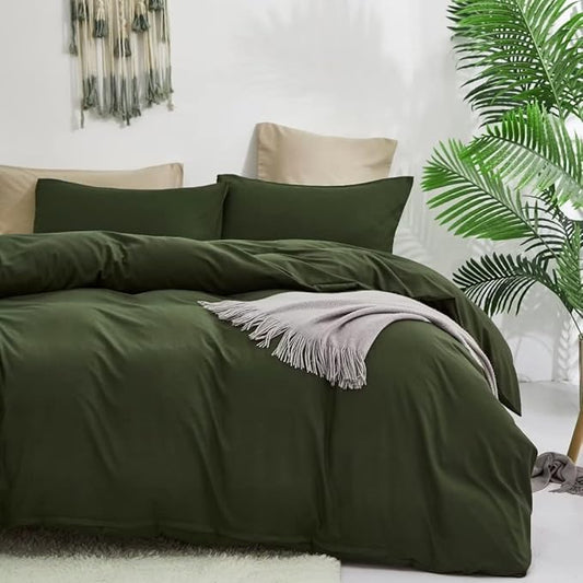 Wellboo Army Green Comforter Sets California King Solid Olive Green Boho Bedding Comforters Cal King Cotton Soft Cozy Dark Green Women Men Quilts Plain Army Green Modern Hunter Green Blankets Durable