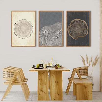 IARTTOP Framed Tree Ring Wall Art Set of 3 Modern Abstract Wood Stump Wall Decor for Living Room Bedroom1Office 16x24 Inch