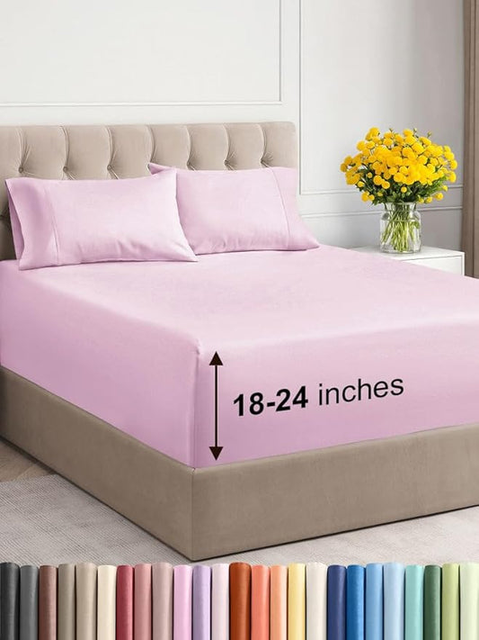 Extra Deep Twin XL Sheet Set - 4 Piece Breathable and Cooling Sheets - Hotel Luxury Bed Sheets Set - Easy Fit - Soft, Wrinkle Free and Comfy Sheets Set - Light Pink Sheet Set with Extra Deep Pockets