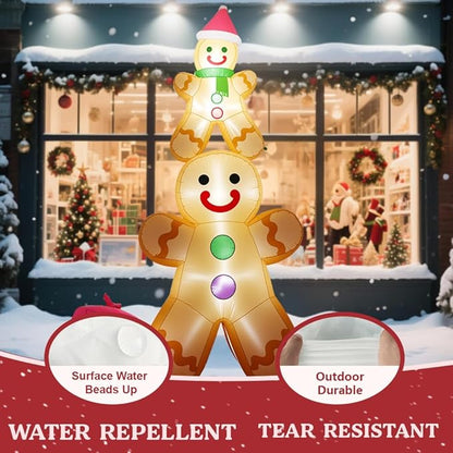 GARIG 10FT Christmas Inflatables Gingerbread Father and Son Outdoor Decorations, Christmas Blow Up Yard Decorations with Built-in LEDs for Xmax Outdoor Party, Yard, Garden