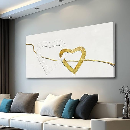 GAIDUOMAI White and Gold Abstract Wall Art Minimalist Wall Decor Heart Painting Living Room Canvas Picture Line Art for Bedroom 29x58 Inch Gallery Wall Art