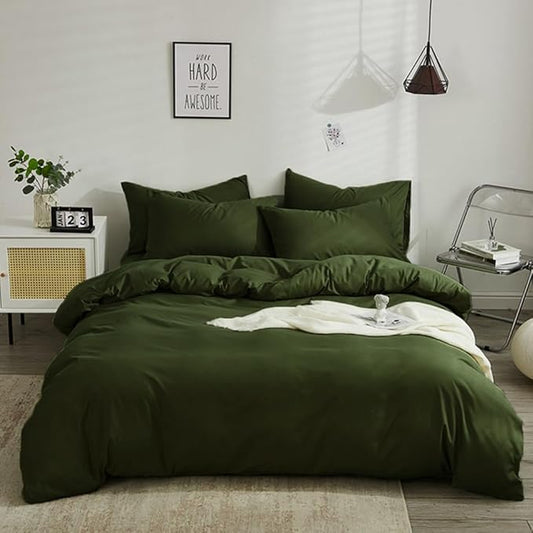 Wellboo Army Green Comforter Sets California King Solid Olive Green Boho Bedding Comforters Cal King Cotton Soft Cozy Dark Green Women Men Quilts Plain Army Green Modern Hunter Green Blankets Durable