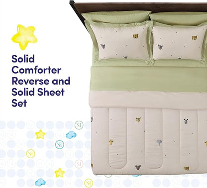 Kids Jungle Safari Comforter Set Full Size – Bed in a Bag with Savanna Animals, Sheets, Pillowcases & Shams – Soft Bedding with Lions, Giraffes, Elephants, and More – Boys or Girls Bedroom Decor