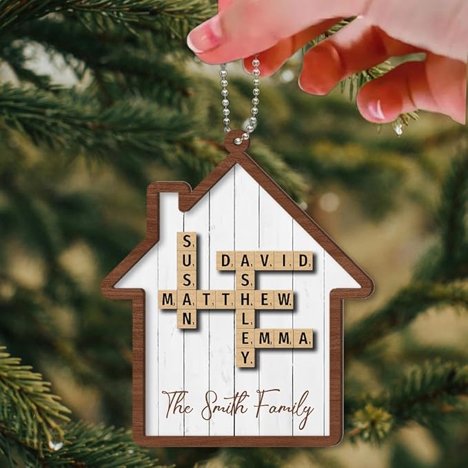 Custom Family Crossword Ornament, Wooden Ornaments for Christmas Tree, Custom Grandkids Crossword Art, Custom Christmas Ornament, Personalized Ornaments for Christmas