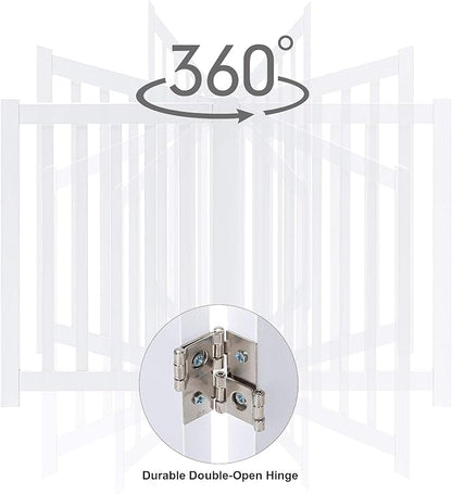 LZRS 6-Panel Extra-Wide Freestanding Wooden Dog Gate – 24”High Foldable Safety Pet Barrier for Doorways, Hallways, Kitchens, and Long Staircases, Durable Design fit Small to Medium Dogs, White