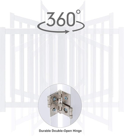 LZRS 4-Panel Wooden Free Standing Foldable Dog Gate – 24" High, Extra Wide Step-Over Safety Pet Gate for Doorways, Stairs, Hallways, Large Spaces & Playpen for Puppies Indoor Use, White