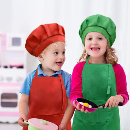 SUNLAND Kids Apron and Hat Set Children Chef Apron for Cooking Baking Painting