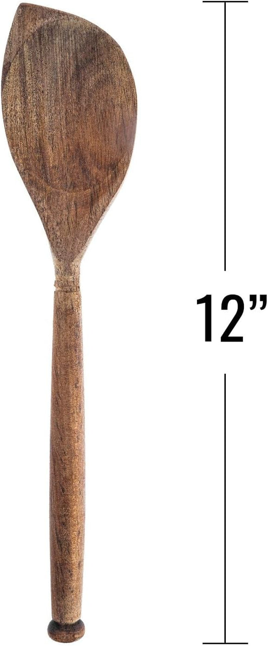 Labrea Life and Home 1pc Solid Acacia Wood Corner Spoon Kitchen Utensils Cooking Baking Home Essentials 12 Inch