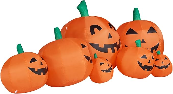Haunted Hill Farm 10-ft. Wide Pumpkin Family Blow Up with Lights, Outdoor Halloween Inflatable Decoration for Lawn and Yard, Giant Spooky Holiday Decor