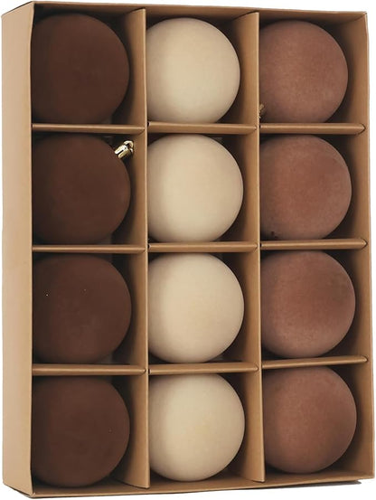 3.15inch Velvet Christmas Ornaments for Xmas Tree, 12 pcs Flocked Christmas Balls Set Assortment for Holiday Decor Multicolor