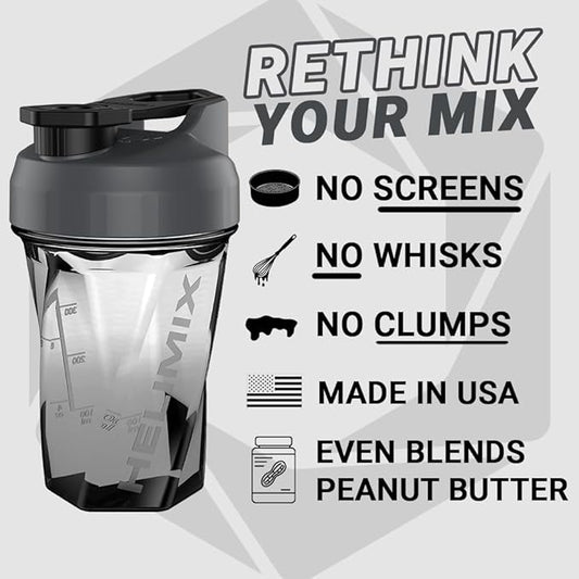 HELIMIX 1.5 Vortex Blender Shaker Bottle Holds Upto 20oz | No Blending Ball or Whisk | USA Made | Portable Pre Workout Whey Protein Drink Shaker Cup | Mixes Cocktails Smoothies Shakes | Top Rack Safe