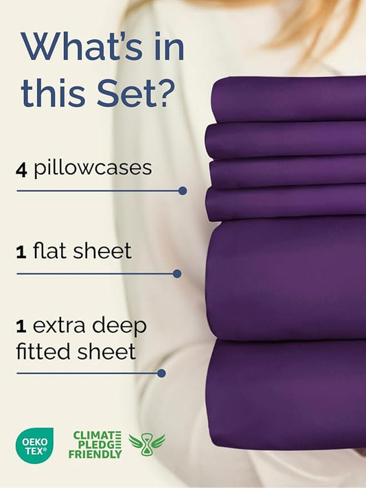 Extra Deep Full Sheet Set - 6 Piece Breathable and Cooling Sheets - Hotel Luxury Bed Sheets Set - Easy & Secure Fit - Soft, Wrinkle Free and Comfy Sheets Set - Purple Sheet Set with Extra Deep Pockets