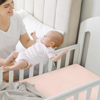 Pack and Play Sheets Fitted, 2-Pack Mini Crib Sheets - Pack N Play Sheets, Organic Fitted Crib Sheet for Pack and Play Mattress, Playard Baby Crib Sheets, Crib Sheets Neutral for Boys, Girls (Cameo)
