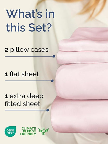 Extra Deep Twin Sheet Set - 4 Piece Breathable and Cooling Sheets - Hotel Luxury Bed Sheets Set - Easy Fit - Soft, Wrinkle Free and Comfy Sheets Set - Lavender Pink Sheet Set with Extra Deep Pockets