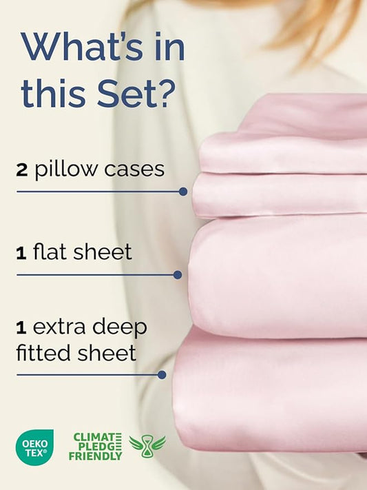 Extra Deep Twin Sheet Set - 4 Piece Breathable and Cooling Sheets - Hotel Luxury Bed Sheets Set - Easy Fit - Soft, Wrinkle Free and Comfy Sheets Set - Lavender Pink Sheet Set with Extra Deep Pockets