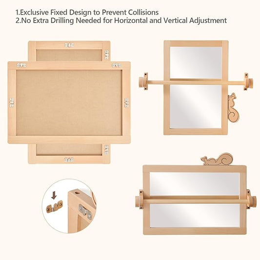 HI BABY MONMENT Montessori Mirror with Bar, Detachable Wooden Frame, Non-Shatter Safety, Wall Mount, Baby Mirror