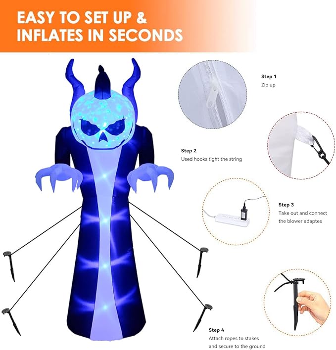 10Ft Giant Halloween Inflatables Pumpkin Halloween Decorations Inflatables with LED Light Sandbags Stakes Strings Halloween Inflatables Outdoor Decorations Blow Up Inflatable Holiday Yard Decoration