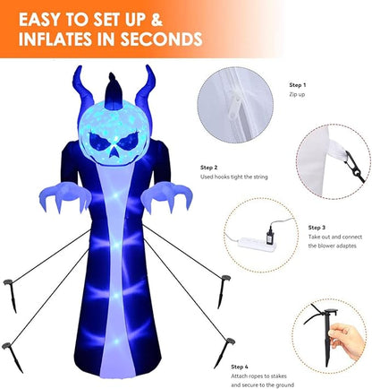 10Ft Giant Halloween Inflatables Pumpkin Halloween Decorations Inflatables with LED Light Sandbags Stakes Strings Halloween Inflatables Outdoor Decorations Blow Up Inflatable Holiday Yard Decoration