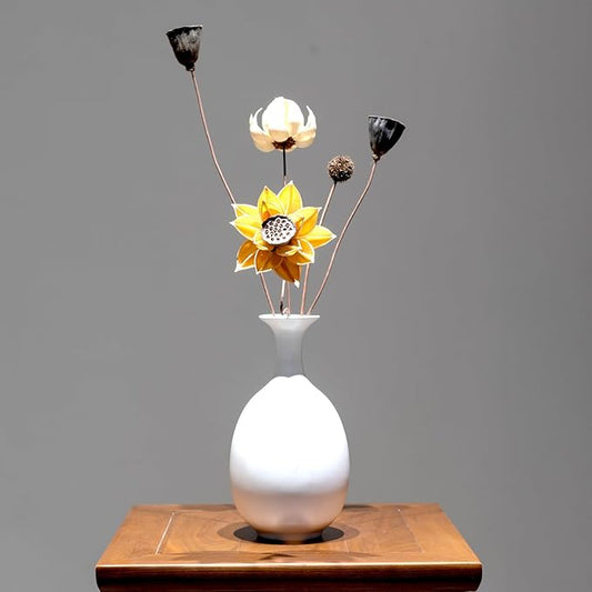 White Ceramic Vase with Dried Flowers, Handmade in Jingdezhen, for Modern Home Decor Office Bookshelf Tables Living Room Bedroom Shelf Decor Entryway Dry Flower Arrangement Ornament