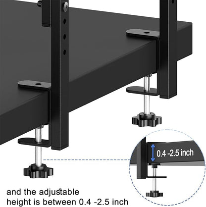 2-Tier Desk Shelf, Expandable Under Desk Storage, Clamp on Desk Shelf, Desktop Accessories for Offices, Study Rooms, and Game Rooms (Black)