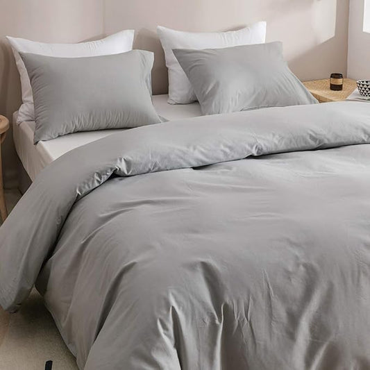 Wellboo Silver Grey Comforter Sets Full Women Men Light Gray Bedding Comforter Sets Girls Boys Elegant Grey Warm Blankets Adults Teens Solid Pale Color Quilts Durable Soft Pure All Gray Bedding