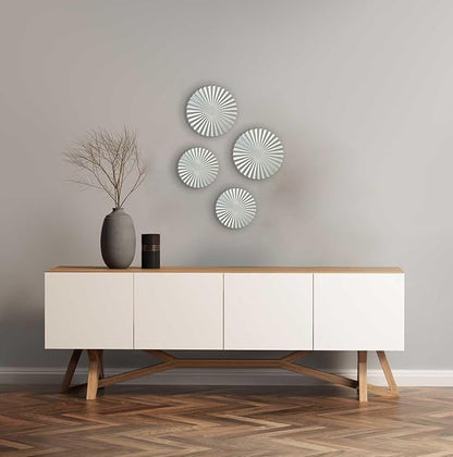 ITrixgan Metal Wall Art Decor Set - Sunburst Metal Art, Silver Accents For Living Room - Set of 4