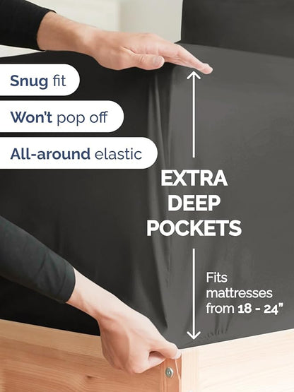 Extra Deep Twin Sheet Set - 4 Piece Breathable & Cooling Sheets - Hotel Luxury Bed Sheets Set - Easy & Secure Fit - Soft, Wrinkle Free & Comfy Sheets Set - Charcoal Sheet Set with Extra Deep Pockets