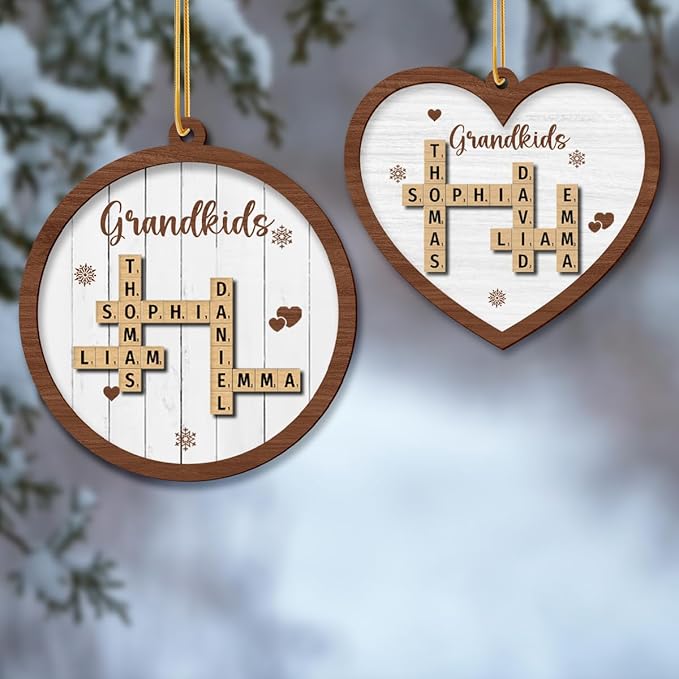 Personalized Crossword Ornament, Custom Wooden Christmas Decoration with Family Names, Personalized Ornaments for Christmas, Personalized Wooden Decoration, Custom Christmas Ornament