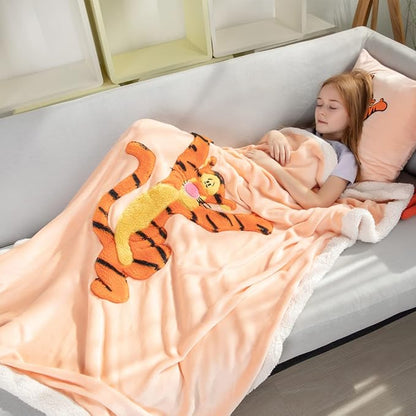 COSUSKET Kids Tiger Throw Blanket, 3D Animal Embroidery Sherpa Blanket Boys Girls Gifts