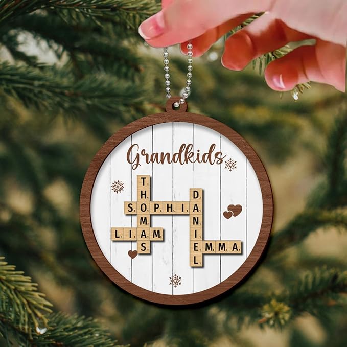 Personalized Crossword Ornament, Custom Wooden Christmas Decoration with Family Names, Personalized Ornaments for Christmas, Personalized Wooden Decoration, Custom Christmas Ornament