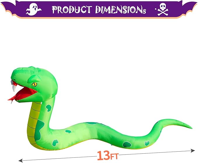 13FT Halloween Inflatable Blow Up Decorations, Giant Snake, Built-in LEDs for Holiday Party, Garden, Lawn, Yard, Patio Décor