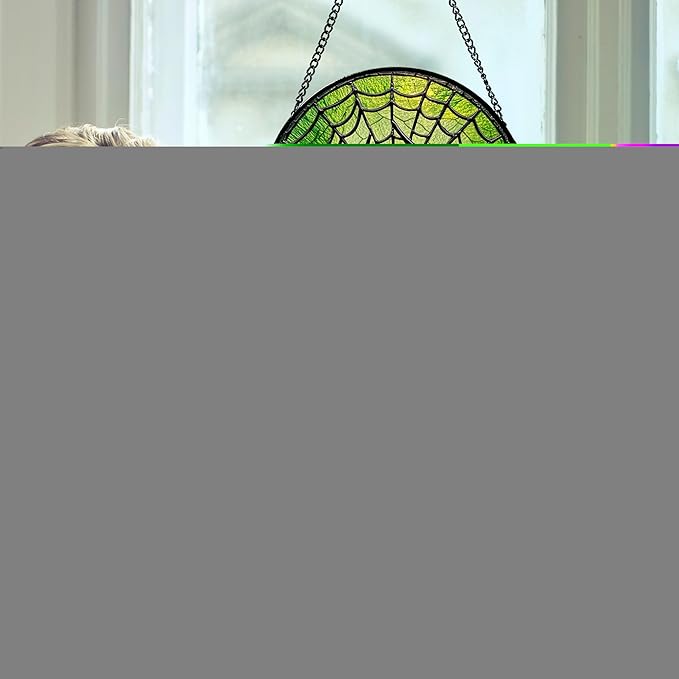 Glass Window Hanging - Black Green Horror Spider Web Suncatcher for Doors Garden Patio Sun Catchers Decor Christmas Halloween Birthday Gifts for Women Men Mom Nana Friend 15 in