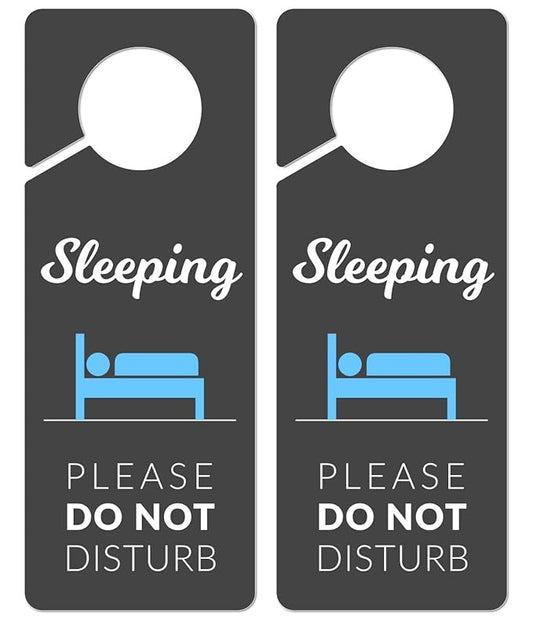 Sleeping Sign for Door, 2 Pack (Printed on Both Sides), 9.3″x3.5″ PVC Plastic, Naps Sign, Napping Sign, Do not Ring Bell Sign, Baby Sleeping Sign, Night Shift Sleeping, Do Not Disturb Sign