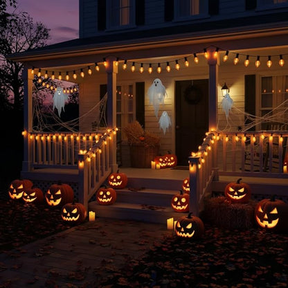 25 Pack C9 Clear Orange Light Bulbs,Orange Halloween Incandescent Bulbs for Indoor Outdoor Halloween Party Outside Lights,C9/E17 7Watt Chandeliers and Night Light Bulb