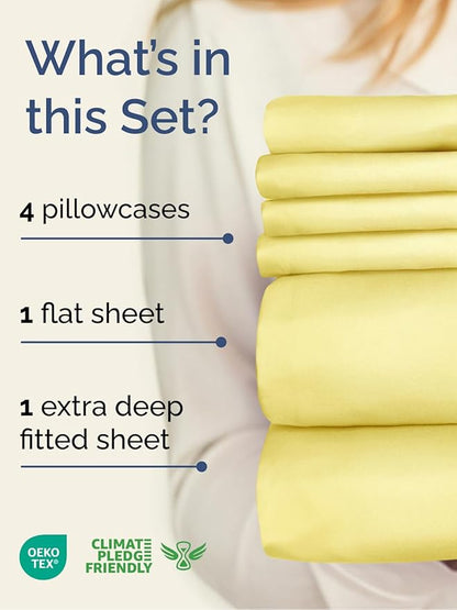 Extra Deep Full Sheet Set - 6 Piece Breathable and Cooling Sheets - Hotel Luxury Bed Sheets Set - Easy & Secure Fit - Soft, Wrinkle Free and Comfy Sheets Set - Yellow Sheet Set with Extra Deep Pockets